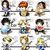 Pixelated of anime-style character icons with varied hair colors and clothing, featuring a central 'RANDOM!' text block in bold white letters on black background