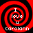 Four identical red and black spiral patterns with white text reading "I love U Carolann" arranged in a