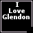Four black square with white borders display "I Love Glendon" text; top-right has a pink heart, bottom-right has a pink star