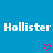 Blue background with white pixelated text 'Hollister Hollister' and two pink pixelated hearts below.