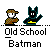 Pixel art of two characters: a brown-cloaked figure and a black bat-like figure, with red and yellow text elements appearing in some frames.