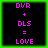 Four identical pixelated display 'DVR + DLS = LOVE' in pink text on black backgrounds with green borders