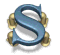 Six identical blue S-shaped symbols with gold accents on a gray background, arranged in two of three