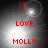 Red text 'I LOVE MOLLY' appears over a grayscale background with shifting light effects, transitioning between four distinct visual states.