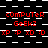 A static digital image displays red text and symbols on a black-and-white checkered background with alternating patterns of solid squares and horizontal lines.