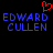 Pixelated blue text "EDWARD CULLEN" appears twice on black background with red heart symbol above left text block.
