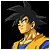 Pixelated character with spiky black hair, yellow and blue outfit, side profile against black background showing head turn from left to right.