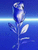 Pixelated blue rose with white highlights on a gradient blue background featuring horizontal light bands.
