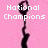 Animated pink background with black swirling line forming text 'National Champions' and 'Miles Elite' above 'Red & Black' in white pixelated font.