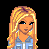 Pixel art character with long blonde hair, blue jacket, white shirt, and white pants; includes full-body view, torso detail, legs, headshot, and text.