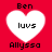 Four identical heart-shaped icons with white fill and black text on a red background, each displaying 'Ben' at top, 'luvs' in center, and 'Allyssa' below.