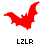 Three red pixelated bat shapes in different poses above black text reading L2LR on white background.