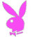 A static image of a cartoon rabbit head with bow tie in multiple colors