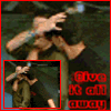 repeated images showing a person in dark clothing with one hand raised near their head, red text reading "Give It All Away" on the right side
