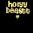 Pixelated yellow text 'hoiyy beasst' with a small heart symbol below, displayed on a black background in a of four identical