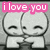 Two pixelated figures with closed eyes and simple smiles stand side-by-side under a pink banner reading 'i love you' in white lowercase letters.