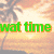 Pixelated beach sunset scene with palm trees and ocean, featuring green text 'wat time is it' above orange text 'SUMMER time'.