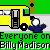 Yellow school bus with gray doors and windows, green background, blue figure with white head, text "Billy Madison" repeated, multiple states of bus door and figure position.
