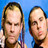 Two pixelated human faces side-by-side against a blue background, with visible hair and skin tones.