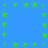 small green square icons with radiating lines on a solid blue background, appearing as static or minimally animated