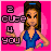 Pixel art contact sheet of a 5-frame animated icon featuring a cartoon woman in blue dress with pink background and "2 cute 4 you" text.