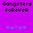 Purple background with black pixelated text 'Gangsters FoReVeR' and five blue star-like symbols below, showing animation where the leftmost symbol changes from light to dark blue.