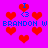 Pixelated icon with bright pink background, red heart shapes, and blue text reading "BRANDON W BRANDON W" repeated twice horizontally.