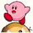 Pixelated pink star-shaped character with red cheeks and arms, standing on a brown and yellow curved base with a small black eye detail.