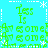 Pixelated green text and white star symbols on a cyan background with repeated patterns.