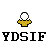 Pixelated character with white head and yellow shirt in multiple poses above repeated text 'YDSIF' on gray background.