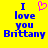 Yellow background with blue text reading "I love you Brittany" and a pink heart symbol above the word "love" in two side-by-side views.