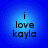 Four identical blue circular icons with text "i love kayla" in black pixelated font on gradient backgrounds.