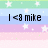 Pixelated text 'I <8 mike' on pastel striped background with white stars, two identical frames side-by-side and one below.