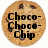Circular pixelated icon of a chocolate chip cookie with three visible chocolate chips and bold black text reading "Choco-Choco-Chip" overlaid.