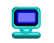 A teal computer monitor with a blue screen displays various states: empty, holding an envelope, and showing a folded paper. A separate animated swirl appears below.