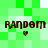 Green pixelated background with four instances of 'RANDOM' text and small heart symbols below each