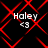 Black background with red diamond-shaped pattern; white text 'Haley' and '<3' in four quadrants; red lines shift position across frames
