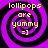 Four identical spiral patterns with purple and black rings, each containing yellow text reading "lollipops are yummy =]".