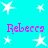 Cyan background with white star shapes and repeated pink text "Rebecca" in pixelated font.