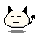 A 4-frame pixel art contact sheet showing a white round character with black cat ears and tail across four states: neutral, crying, mouth open, and hand gesture.