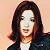 A pixelated buddy icon featuring a woman with shoulder-length dark hair on the left and green text reading "Original Icons .com" on a dark green background to the right.