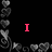 Black background with gray heart and rose border, red text "I LUV RANDY" in pixelated font, gray rectangle in bottom-right corner.