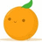 A pixelated orange fruit with a green leaf, brown eyes, and a small smile on its face.