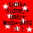 Red background with white stars, black text listing names and a smiley face in two identical vertical sections.