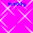 A static image with a bright pink background featuring a white diamond-shaped pattern and four instances of the text 'maddy' in blue pixelated font
