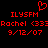 Red pixelated text and symbols on black background with heart symbol above repeated name and date.