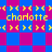 Pixelated yellow text 'charlotte' appears twice on a blue and magenta checkered background with yellow arrow patterns above and below.
