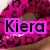 A pink donut with dark purple patterns and a brown base, overlaid by the text "Kiera" in black letters on a bright pink rectangle.