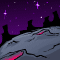 Animated contact sheet showing 16 frames of a space-themed icon with a moon, stars, and shooting stars against a purple night sky.