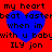 Red background with four blue hearts and black text reading "my heart beat faster when im with u baby ILY jon" arranged in a